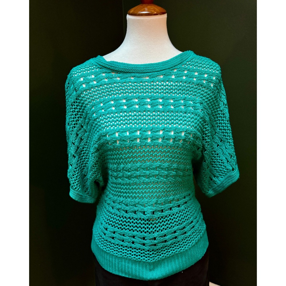 Y2K Massini Green Crochet Knit Dolman Sleeve Top Women's Size S